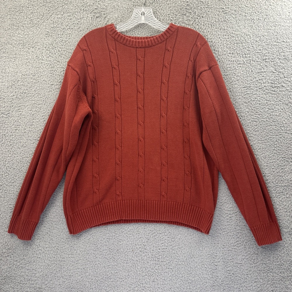 Vintage 90s Oscar De La Renta Cable Knit Sweater Burnt Orange 100% Cotton Men XL